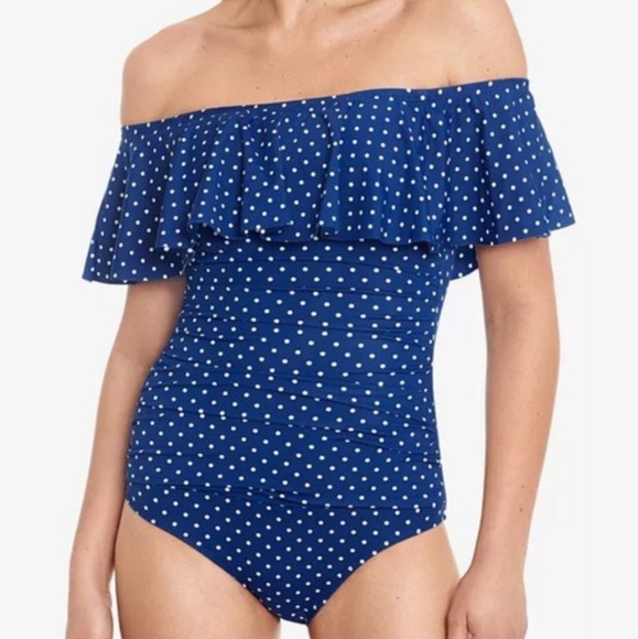 Lauren Ralph Lauren Blue Polka Dot Swimsuit - Picture 4 of 4